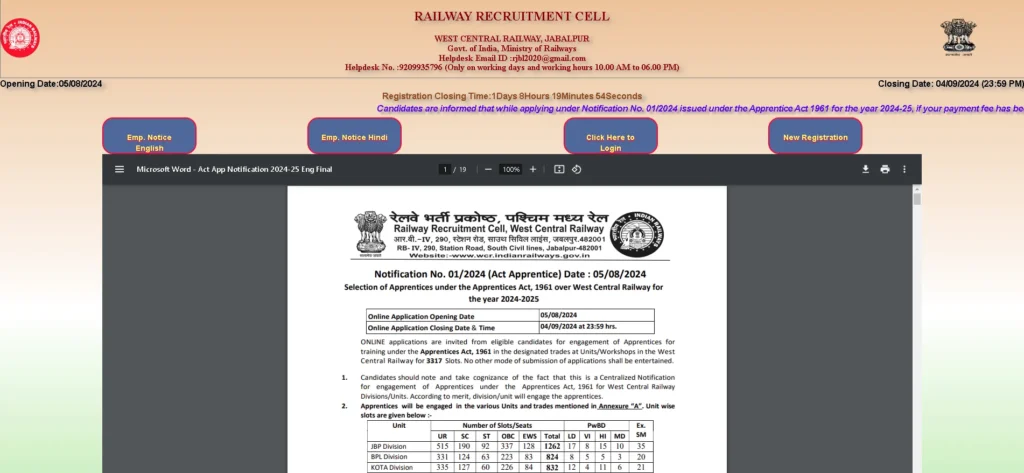 West Central Railway Apprentice Recruitment 2024