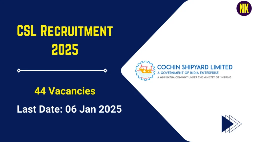 CSL Recruitment 2025: Cochin Shipyard Limited Announces 44 Executive Trainee Posts